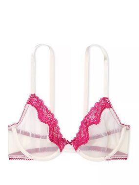 Victoria's Secret Tease Unlined Demi Bra - Hot Pink & White